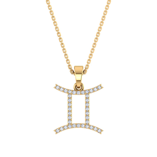 RKC Yellow Gold Plated Gemini Horoscope Cubic Zirconia Pendant Necklace