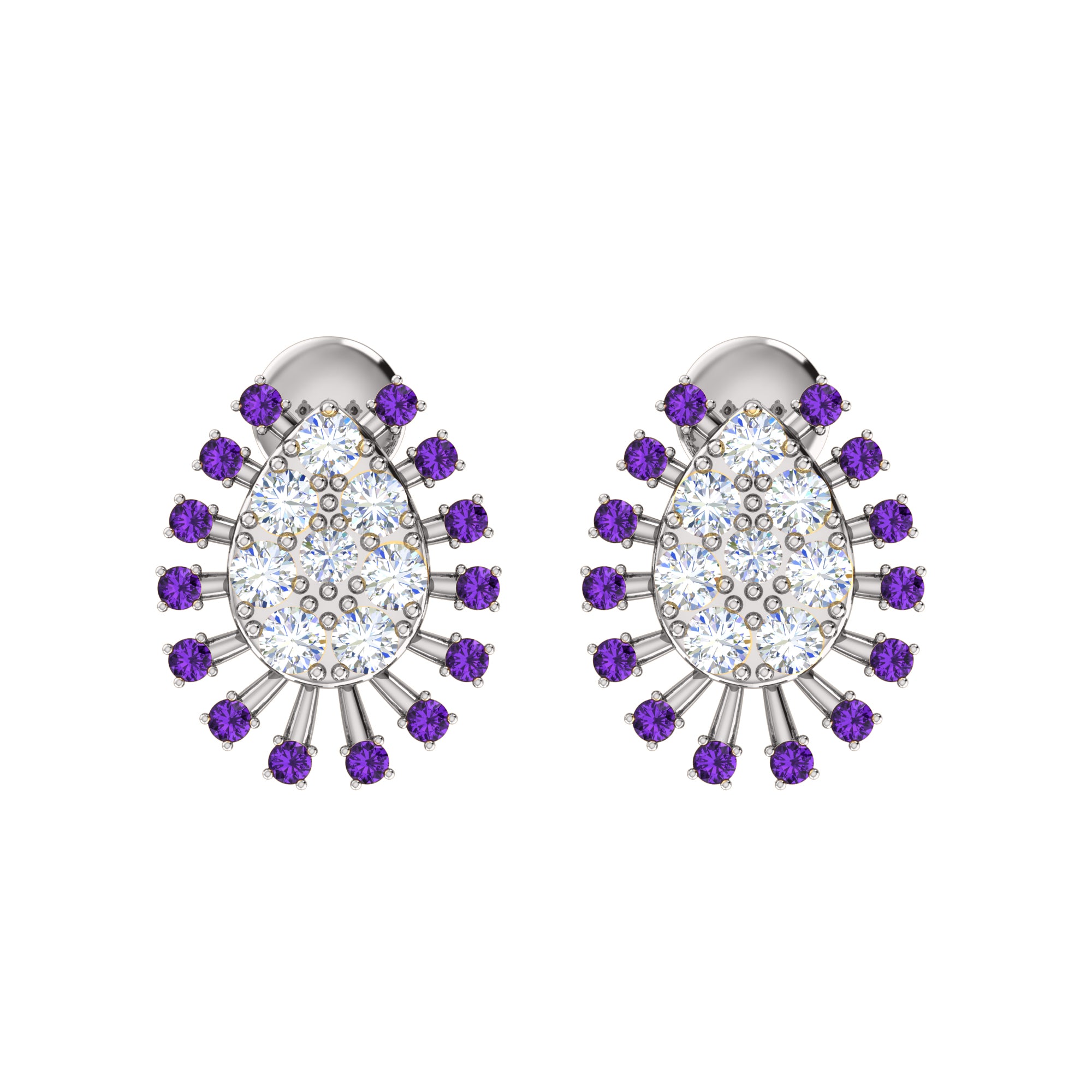 Orecchino da donna a grappolo in argento sterling 925 RKC 14k bianco su peso 3,00 g, altezza 14,00 mm