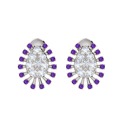 Orecchino da donna a grappolo in argento sterling 925 RKC 14k bianco su peso 3,00 g, altezza 14,00 mm