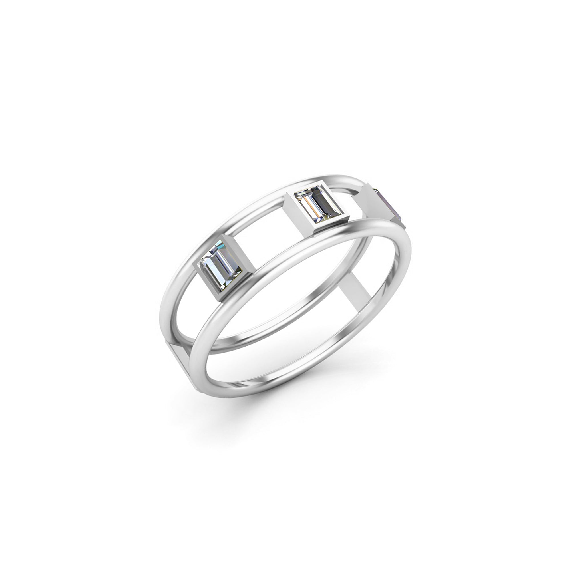 RKC Unisex-Ehering aus Moissanit im Baguetteschliff, 925er Silber, 14 Karat Gelbgold vergoldet, Gewicht 1,90 g, Breite 5,80 mm