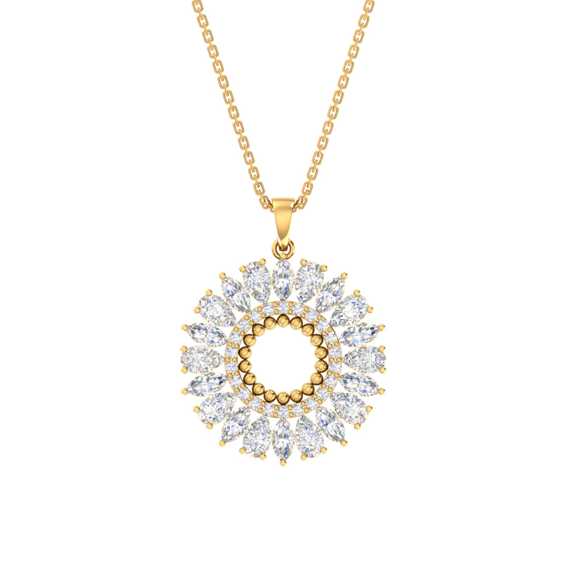 RKC 4.1 Ct Flower Shape Certified Moissanite Pendant Necklace 14k Yellow Gold Plated 925 Silver Weight 4.80 gm