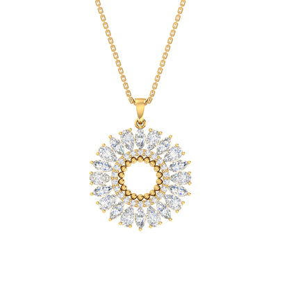 RKC 4.1 Ct Flower Shape Certified Moissanite Pendant Necklace 14k Yellow Gold Plated 925 Silver Weight 4.80 gm