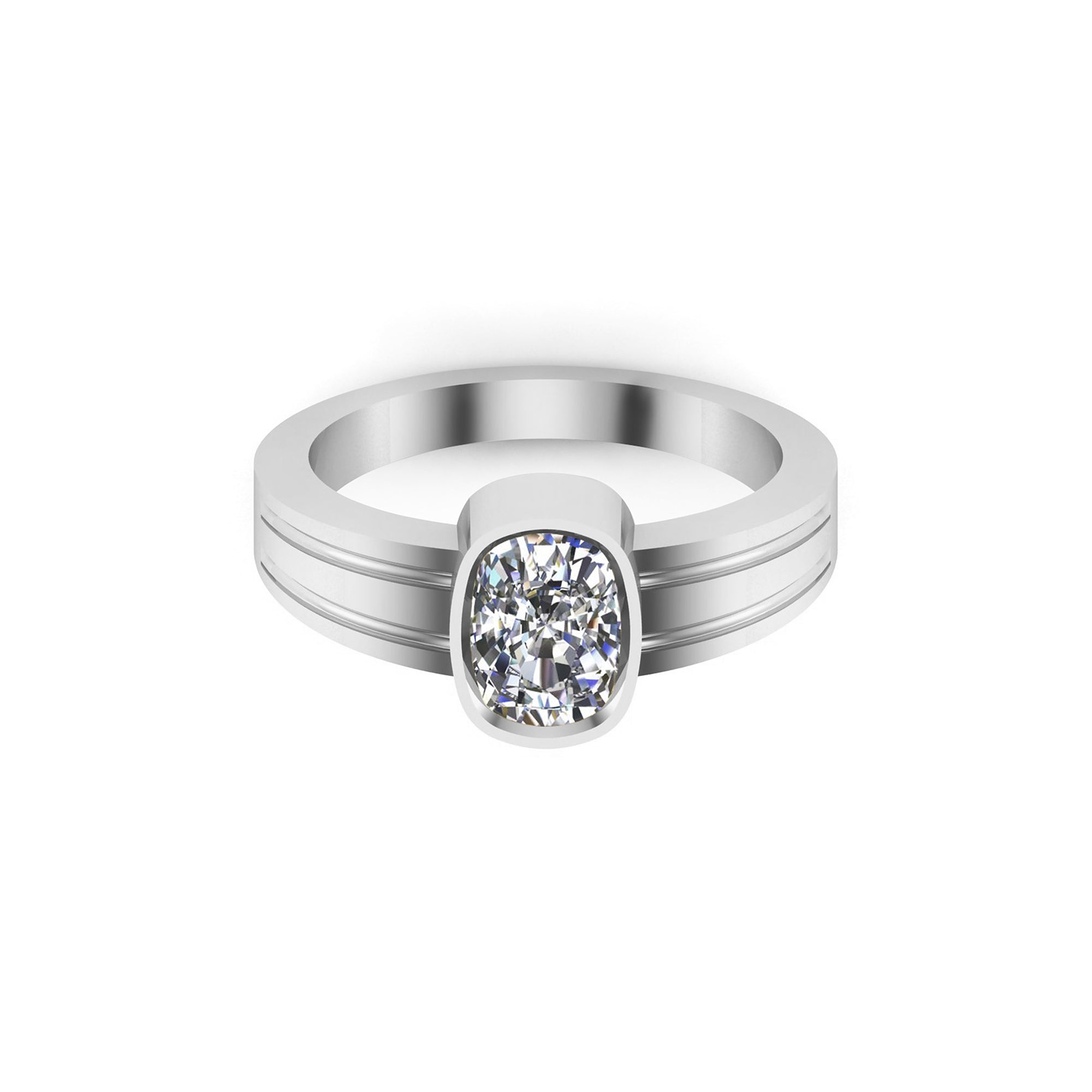 RKC Herren-Solitär-Ehering mit Moissanit-Kissenschliff, 14 Karat Gelbgold vergoldet, 925er Silber, Gewicht 4,70 g, Breite 2,20 mm