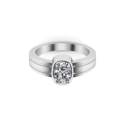 RKC Herren-Solitär-Ehering mit Moissanit-Kissenschliff, 14 Karat Gelbgold vergoldet, 925er Silber, Gewicht 4,70 g, Breite 2,20 mm