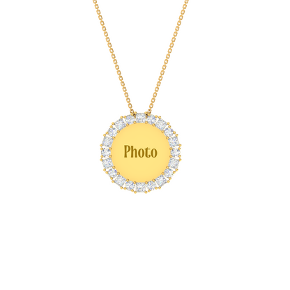 RKC 0.9 Ct Round And Princess Cut Diamond Photo Pendant Necklace 14k Yellow Gold Plated For Memory Weight - 5.50 gm