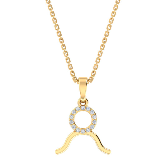 RKC Golden Cubic Zirconia With Chain Zodiac Pendant Necklace