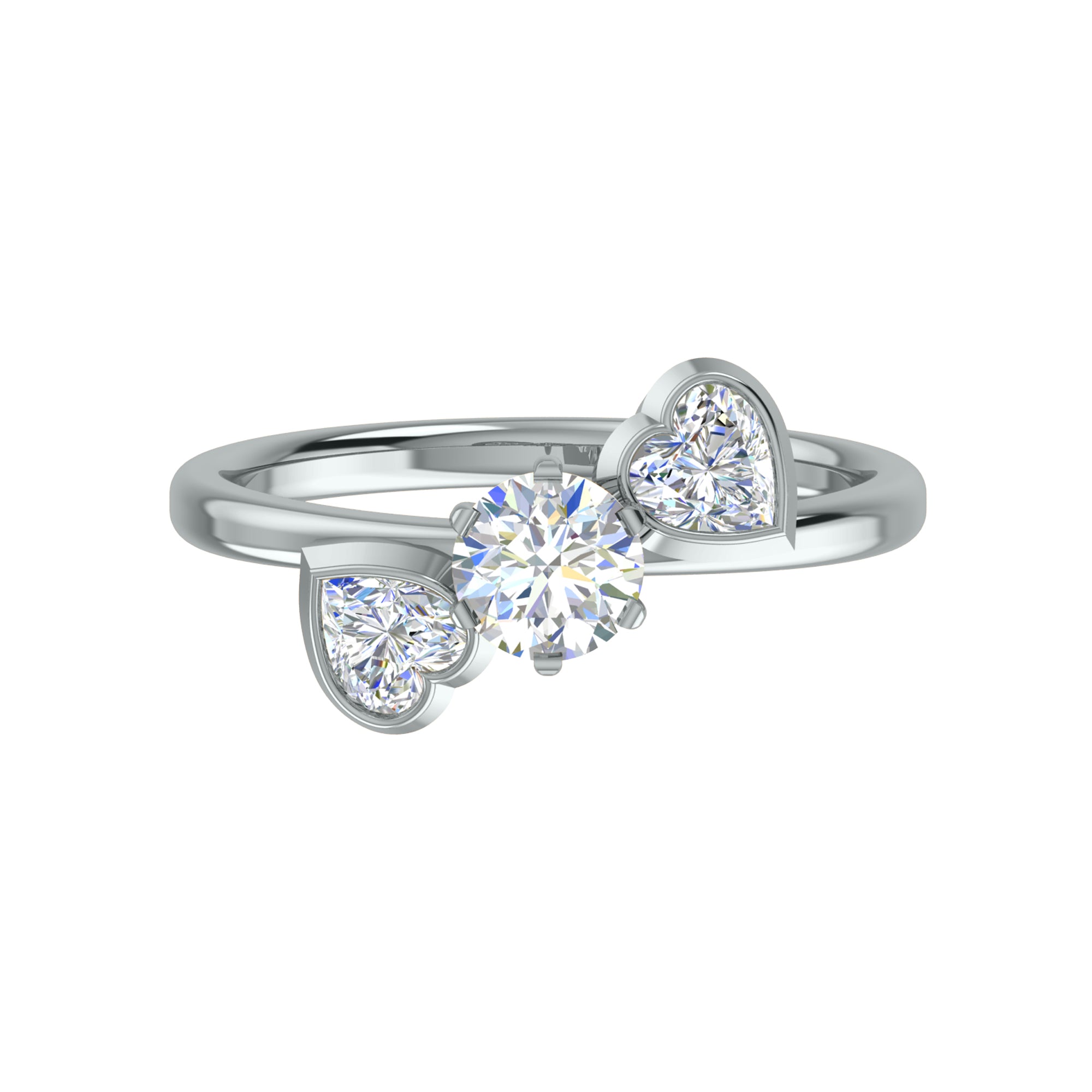 Anello di fidanzamento rotondo con tre pietre RKC in argento 925 placcato in oro giallo 14 carati per donna Peso 2,20 g