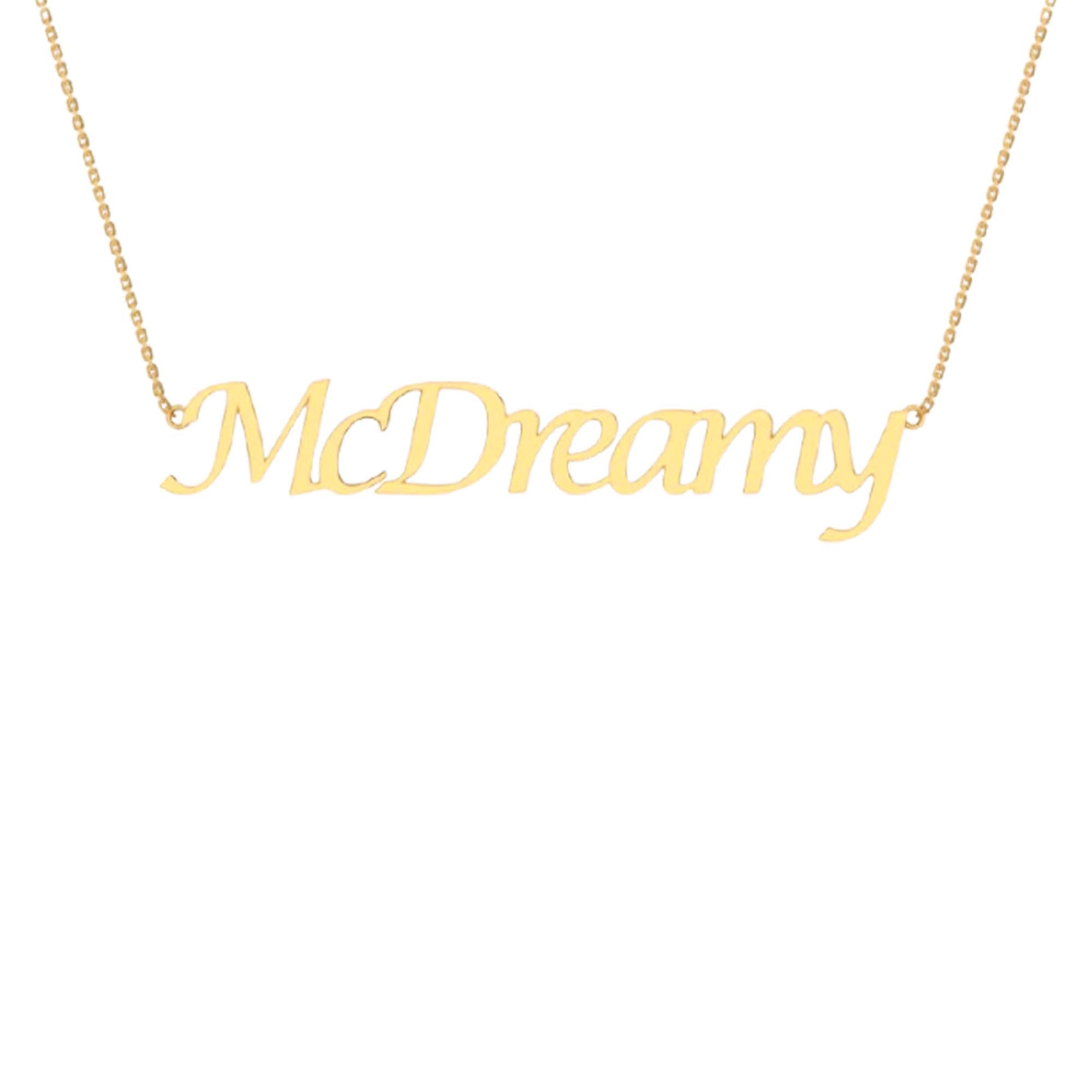 RKC MCDREAMY Name Necklace For Gift 14k Yellow Gold Plated 925 Silver Weight 4.5 gm and Height 14mm