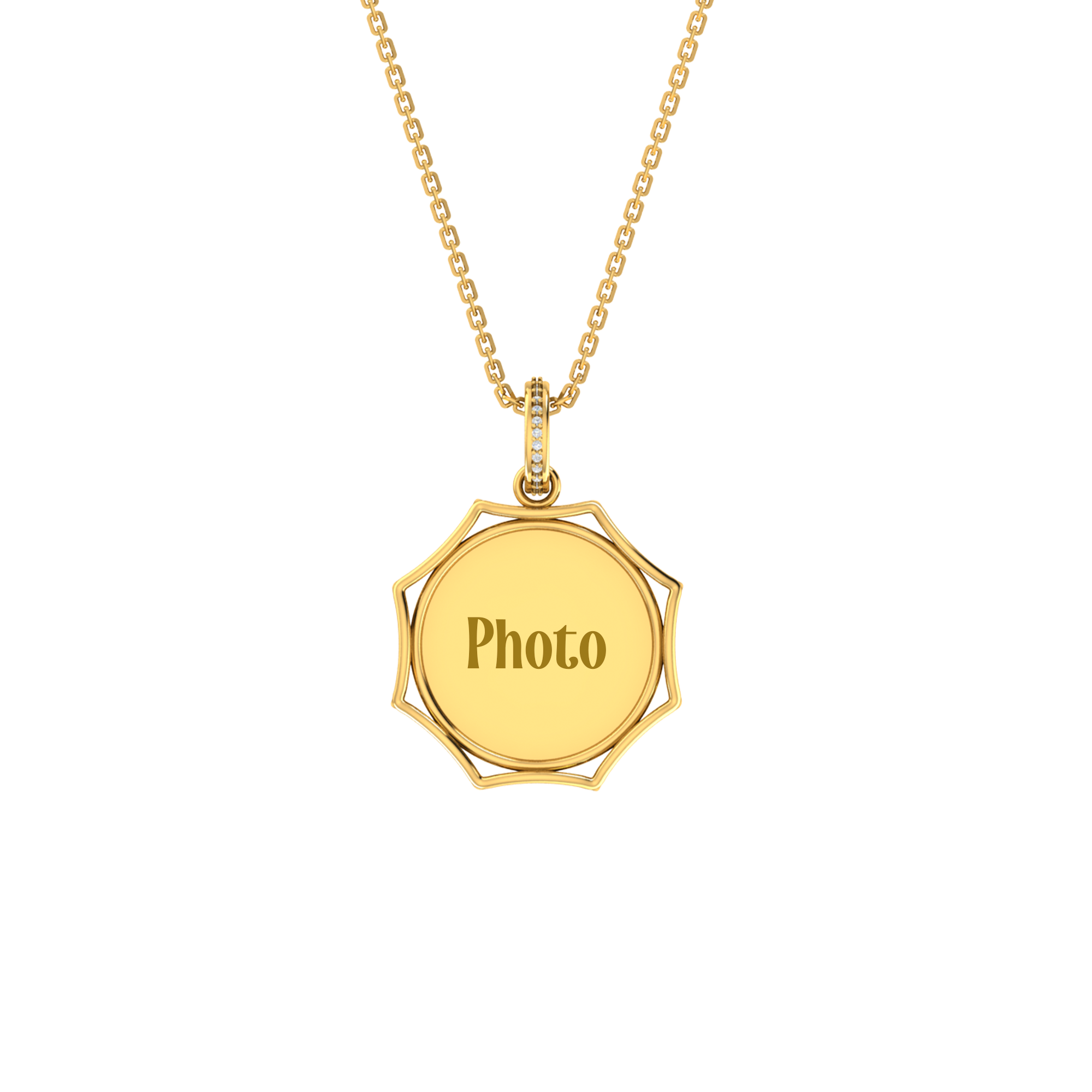 RKC 14k Yellow Gold Plated Round Cut Moissanite Photo Pendant Necklace With Chain 18 Inch