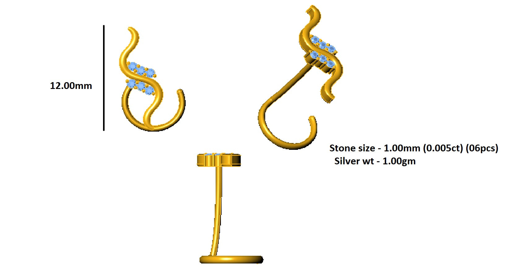 RKC JEWELRY Anello da naso delicato da donna in argento sterling 925 placcato in oro giallo 14k Peso 1,00 g