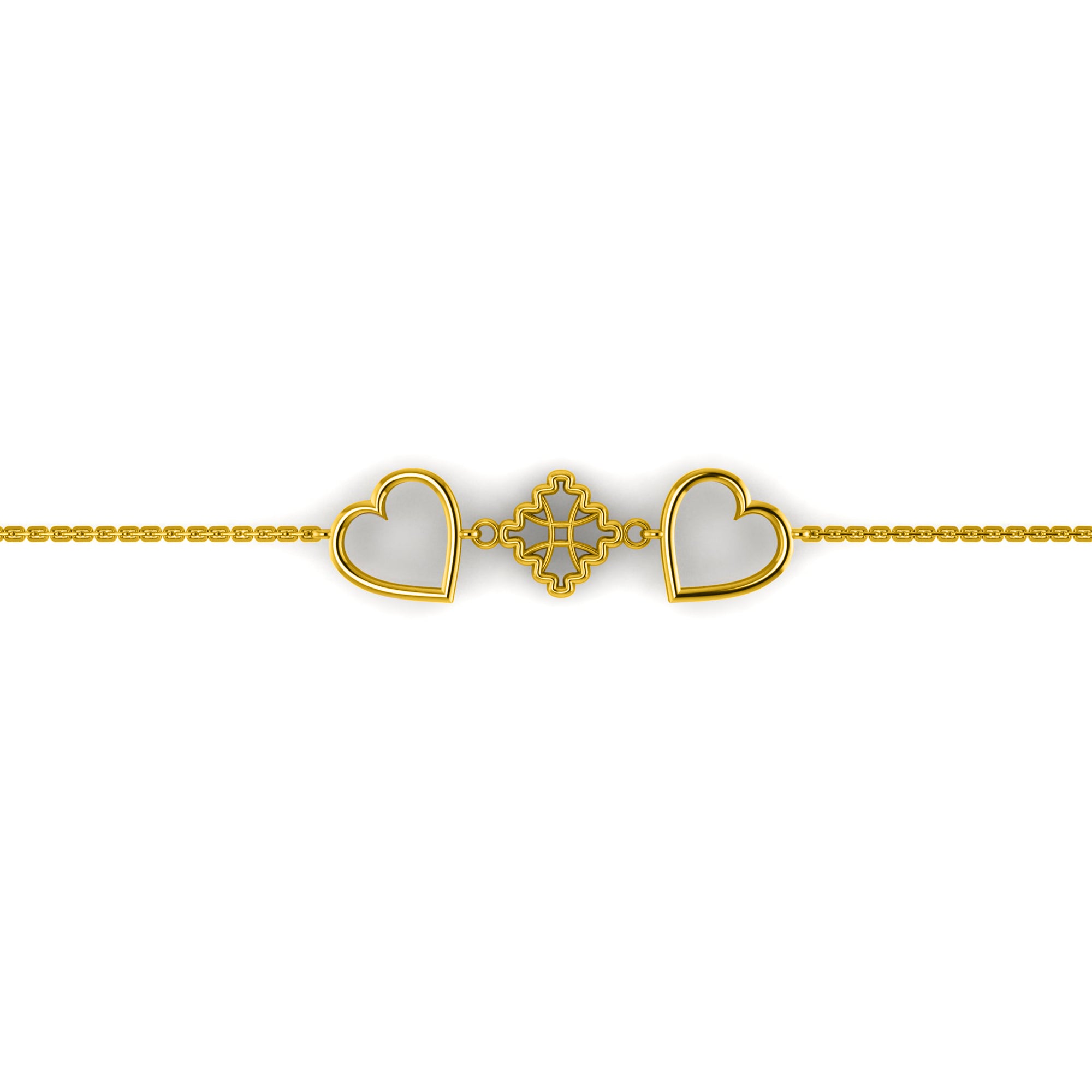 RKC 925 Sterling Silber Damen-Armband mit goldenem Herz, 14 Karat Gelbgold vergoldet, Gewicht 4,00 g, Höhe 12,00 mm