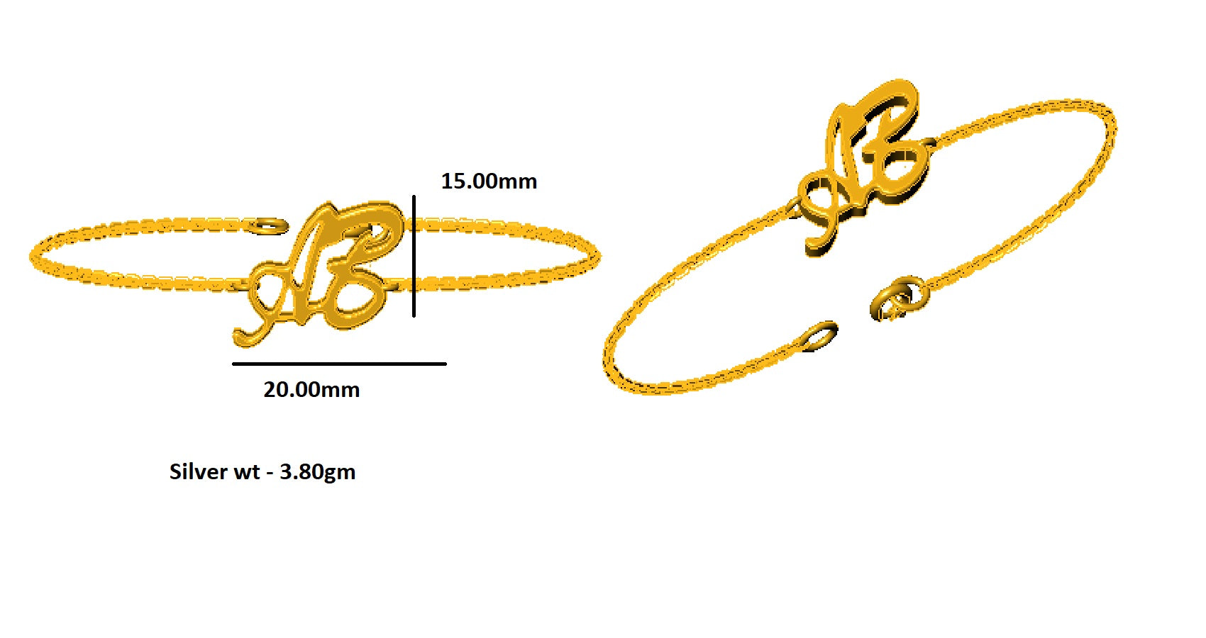 RKC Damenarmband aus 925er Sterlingsilber, 14 Karat Gelbgold vergoldet, Gewicht 3,80 g, Höhe 15,00 mm
