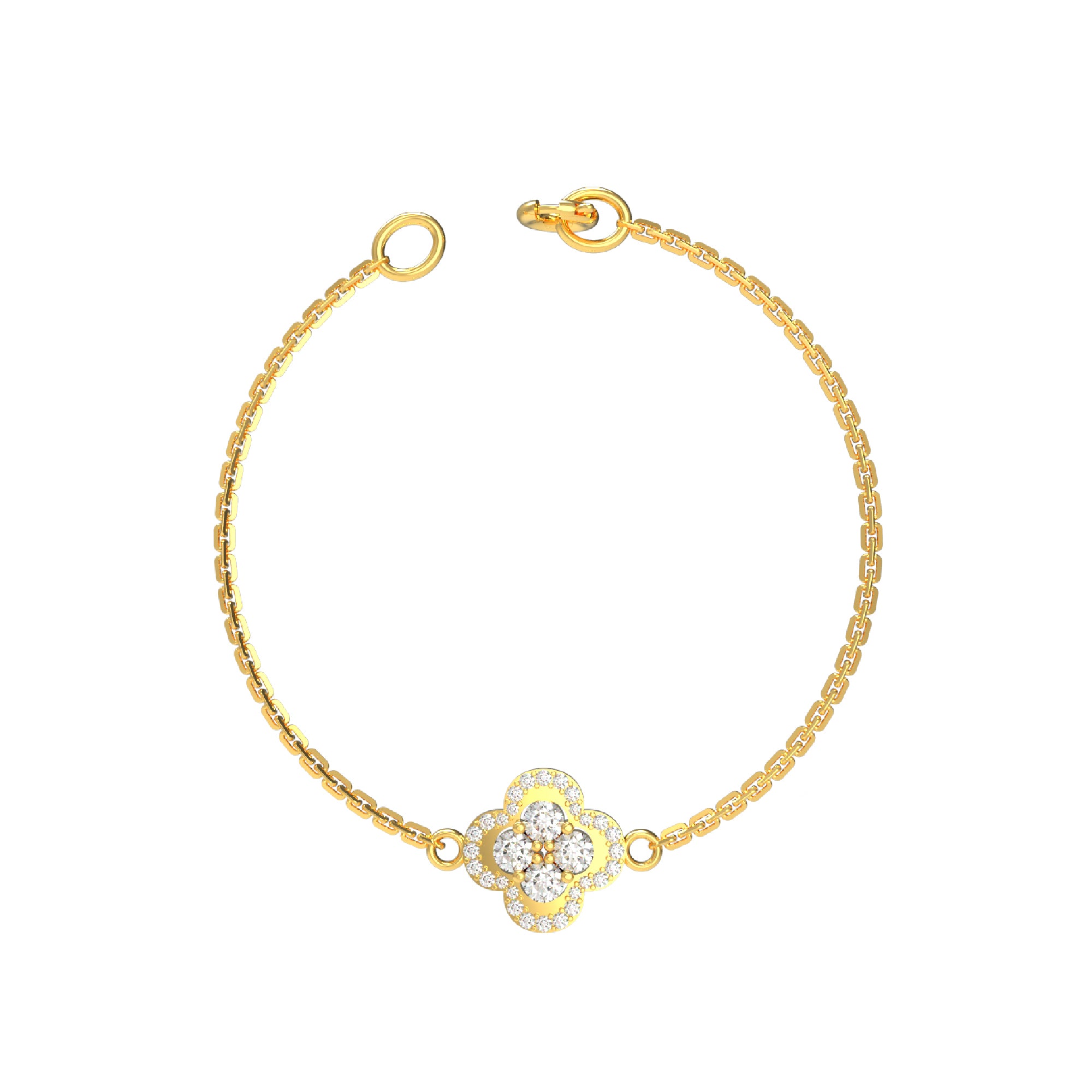 Bracciale da donna floreale in moissanite RKC in argento sterling 925 da 1,00 ct, placcato in oro giallo 14 carati, peso 2,85 ct