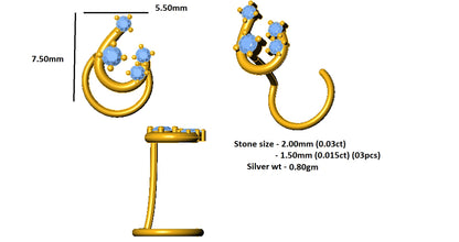 RKC JEWELRY Damen-Nasennadel aus 925er-Sterlingsilber, Moissanit, 14 Karat Roségold vergoldet, Gewicht 0,80 g
