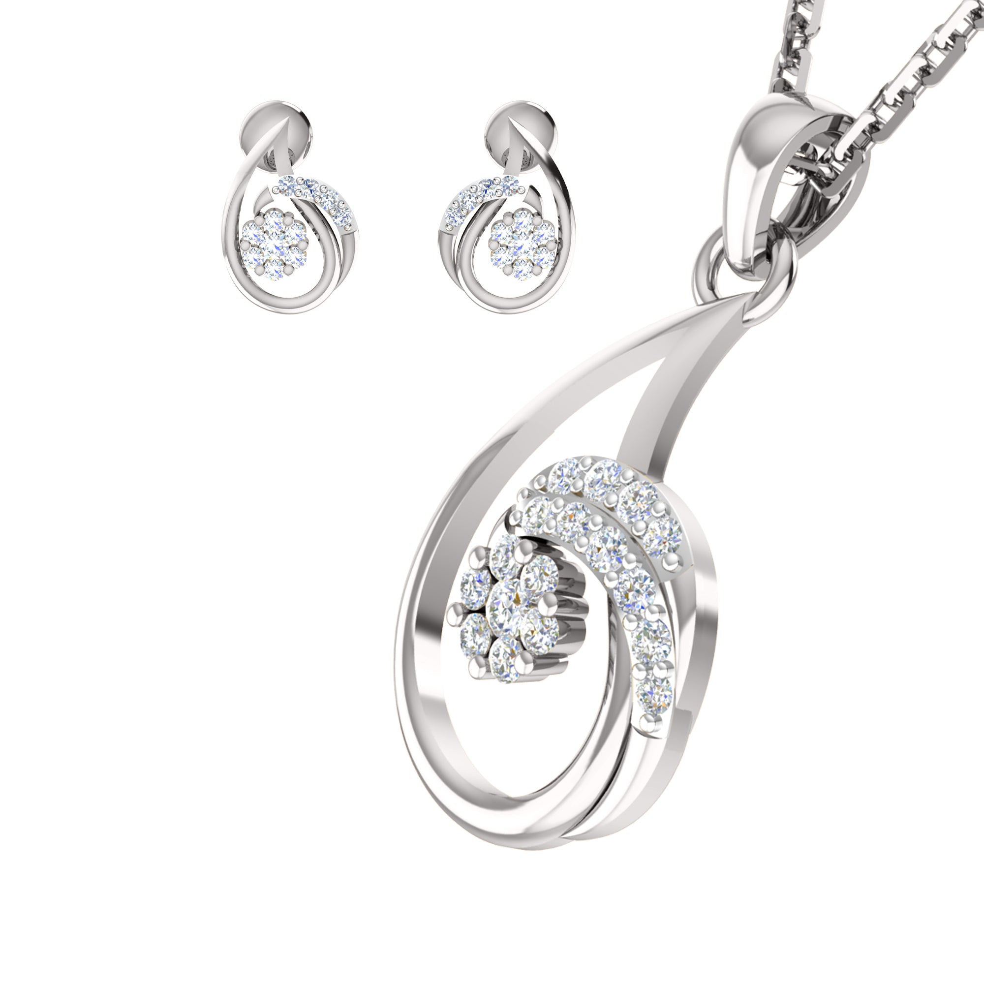 RKC 925 Silber, insgesamt 0,42 ct Moissanit-Anhänger, Ohrring-Set, Gewicht 5,40 g, mit 14-karätiger Rosévergoldung