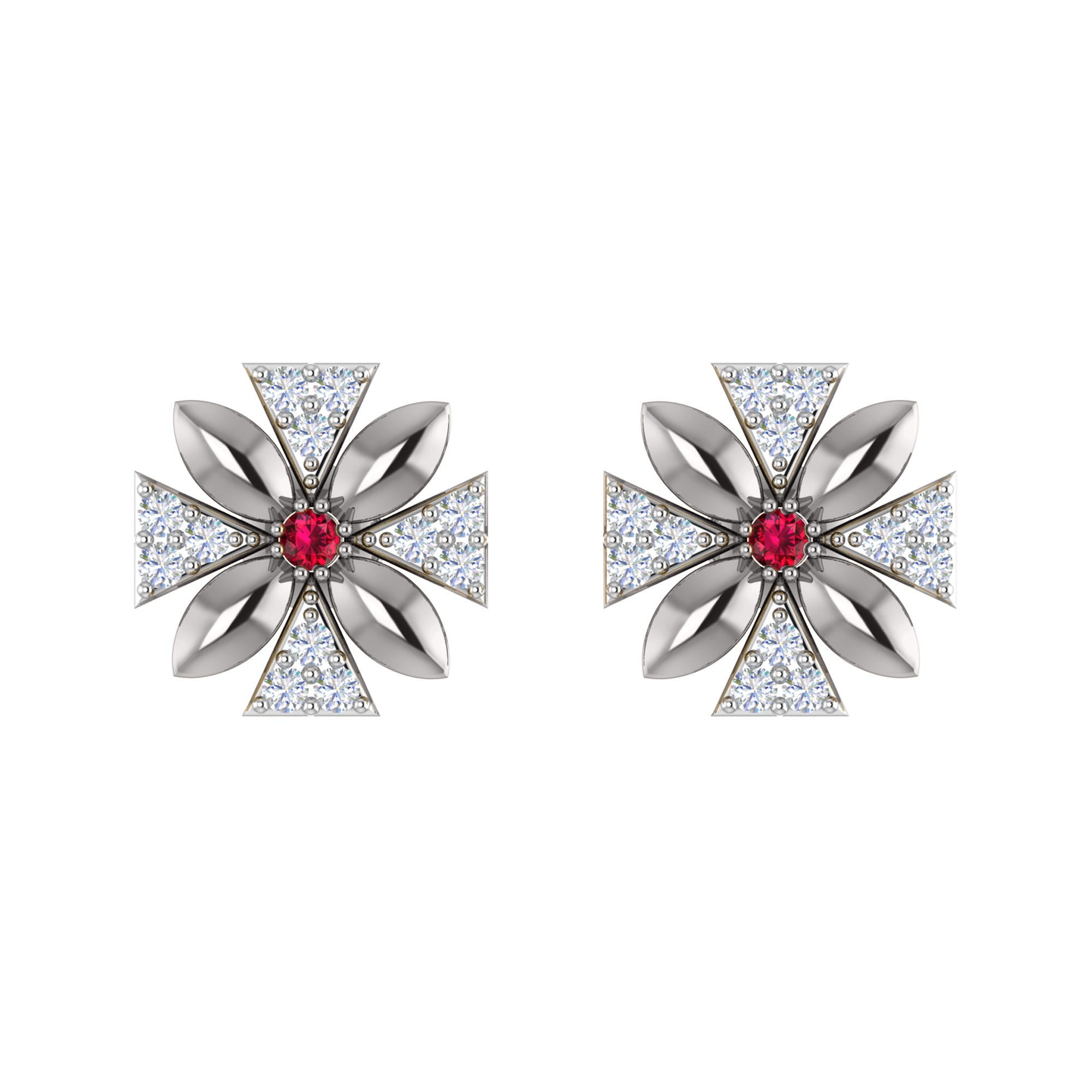 Orecchino da donna con motivo floreale push-back in argento sterling RKC 925, oro rosa 14 carati, peso 3,00 g, altezza 11,50 mm