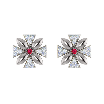 Orecchino da donna con motivo floreale push-back in argento sterling RKC 925, oro rosa 14 carati, peso 3,00 g, altezza 11,50 mm