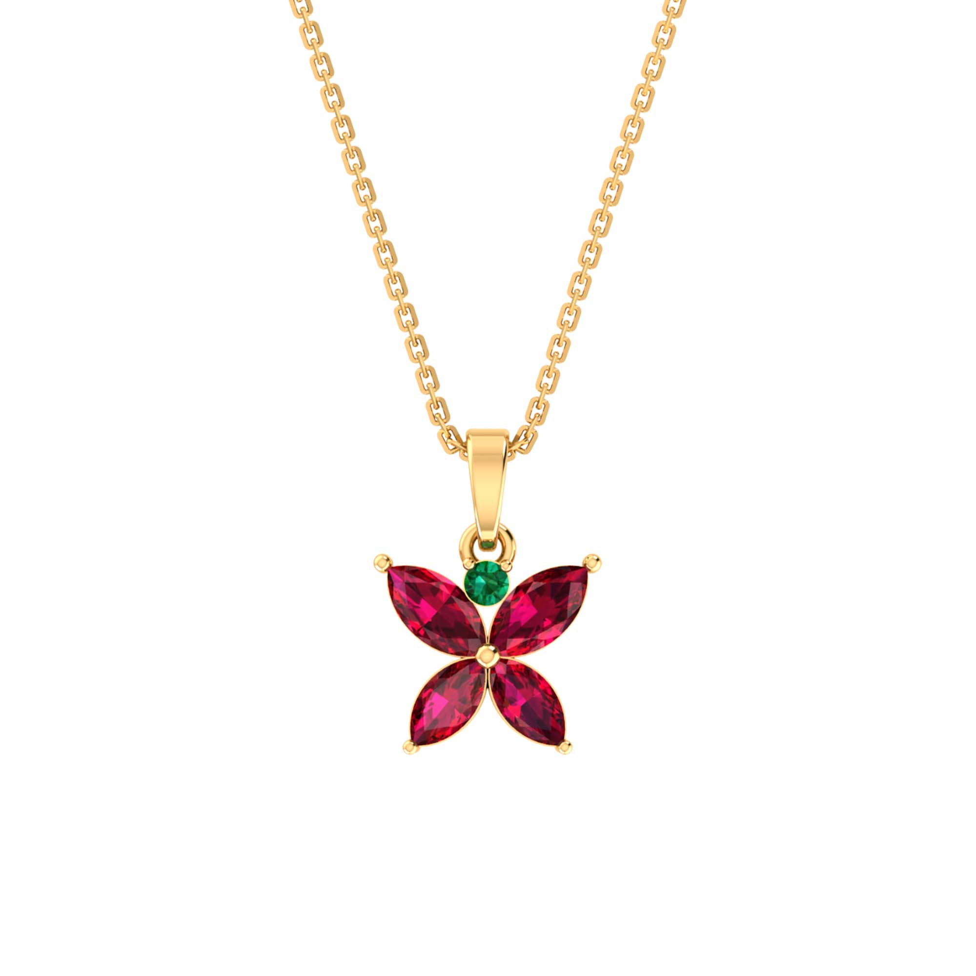 RKC Golden Stunning Flower Gemstone Shape Mini Pendant Necklace With Chain Birthday Gift
