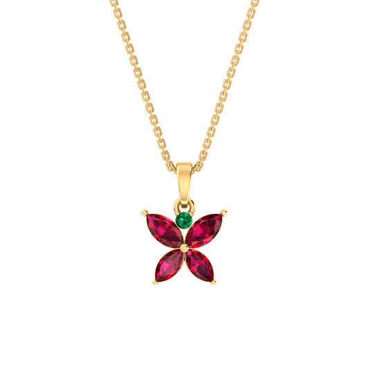 RKC Golden Stunning Flower Gemstone Shape Mini Pendant Necklace With Chain Birthday Gift