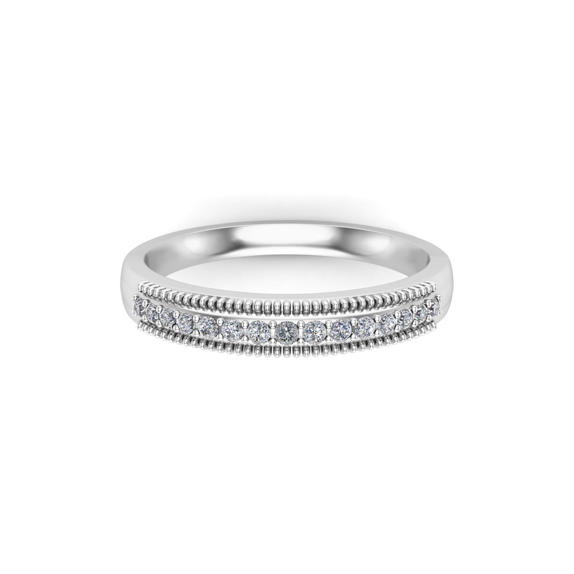 Anello a fascia nuziale mezza eternità rotondo RKC con moissanite, argento sterling 925, placcato oro rosa 14 carati, peso 3,80 g, larghezza 2 mm