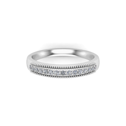 Anello a fascia nuziale mezza eternità rotondo RKC con moissanite, argento sterling 925, placcato oro rosa 14 carati, peso 3,80 g, larghezza 2 mm