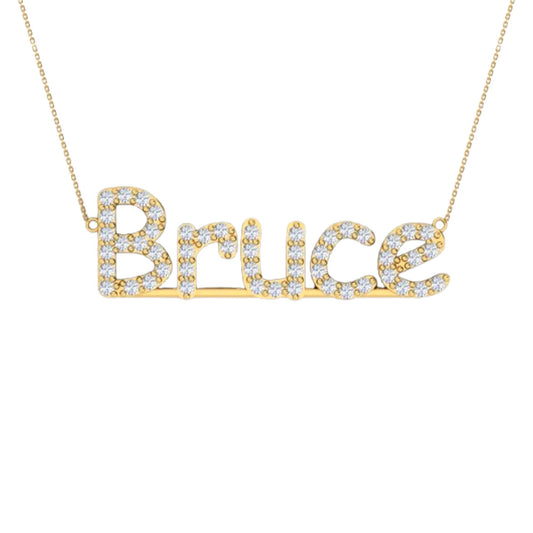 RKC 1 Ct Round Cut Real Moissanite/ Cubic Zirconia Customize Name Pendants 14k Yellow Gold Plated Weight 6 gm