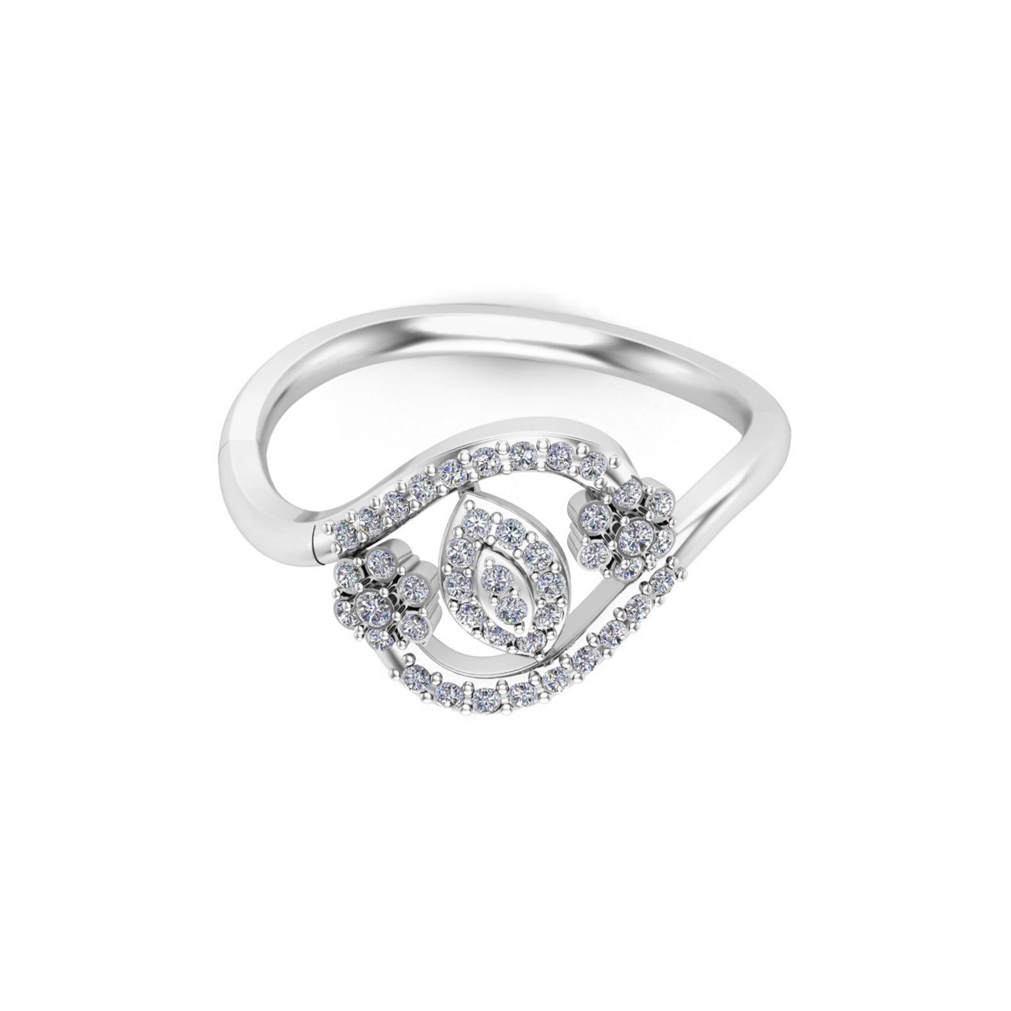 Anello da donna rotondo con fiore bypass in moissanite RKC, argento sterling 925 placcato in oro giallo 14 carati, peso 3,80 g, larghezza 1,70 mm