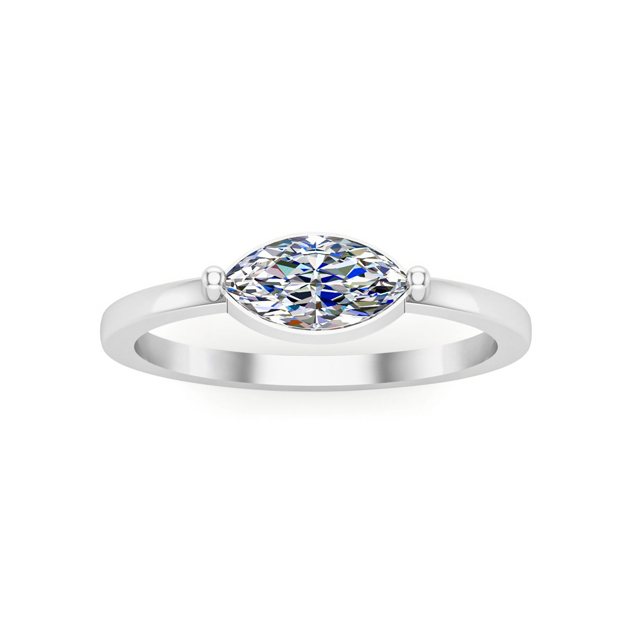 Anello solitario da matrimonio da donna RKC Marquise Moissanite in argento sterling 925 placcato in oro giallo 14 carati Peso 2,10 g Larghezza 1,60 mm