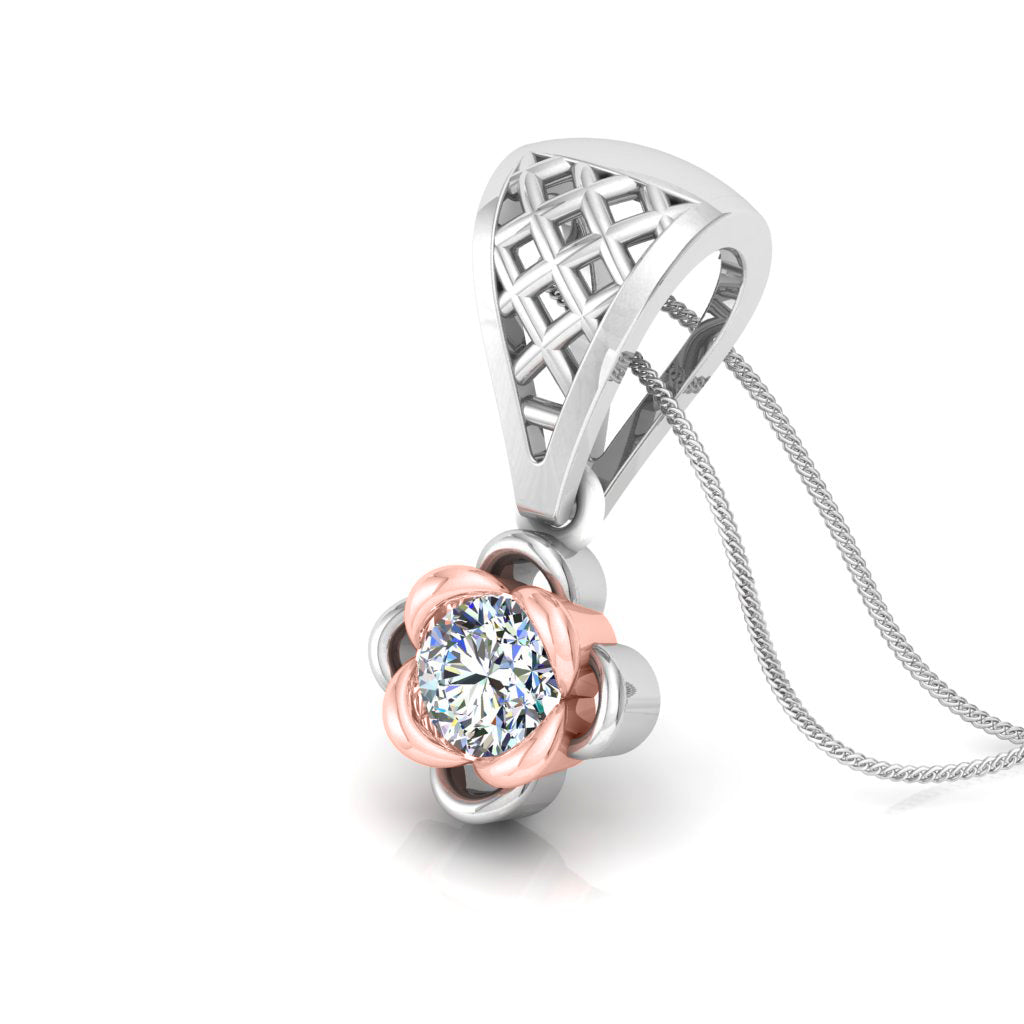 RKC handgefertigter Tropfen-Anhänger mit Blumen-Moissanit-Motiv aus Sterlingsilber, 14 Karat Weißgold vergoldet