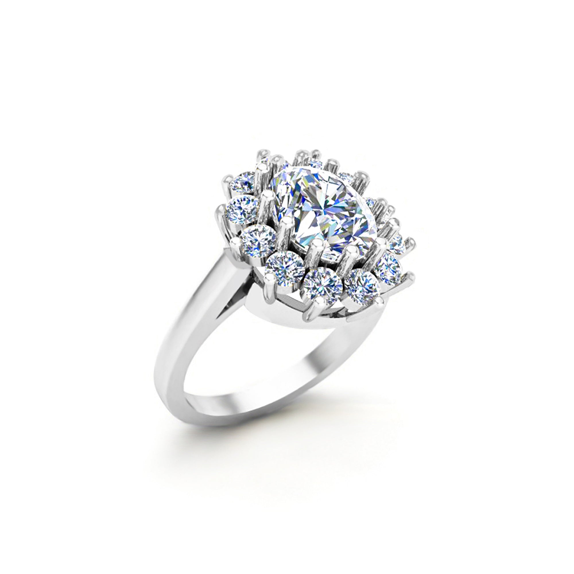RKC Oval Cut Moissanit Damen-Verlobungsring im Halo-Stil, 925er Sterlingsilber, 14 Karat Gelbgold vergoldet, Gewicht 4,40 g, Breite 2,10 mm