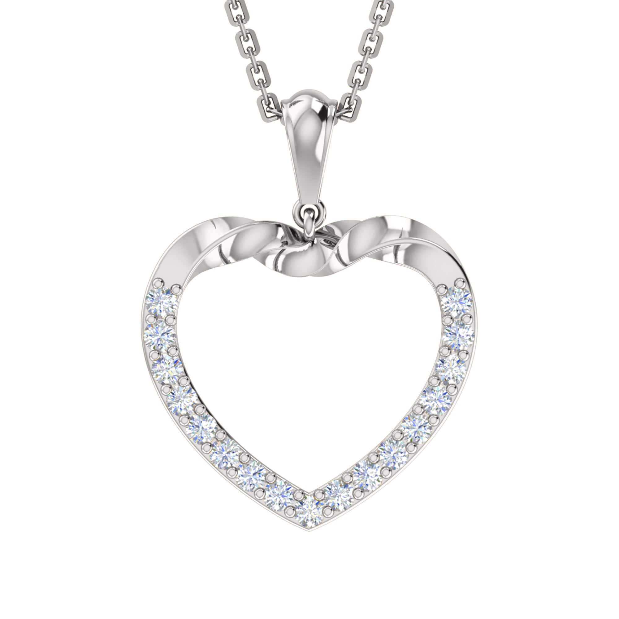 Ciondolo a forma di cuore in moissanite da 0,51 ct RKC, gioielli in argento 925 placcati in oro bianco 14 carati, peso 3,60 g, altezza 28 mm.