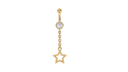 RKC JEWELRY 925 Sterling Silber Drop Star Damen-Bauchnabel, 14 Karat Gelbgold vergoldet, Gewicht 1,20 GM, Höhe 35 mm