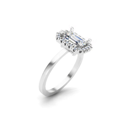 Anello di fidanzamento RKC con moissanite taglio smeraldo Halo, argento sterling 925 placcato oro giallo, peso 2,10 g, larghezza 1,50 mm
