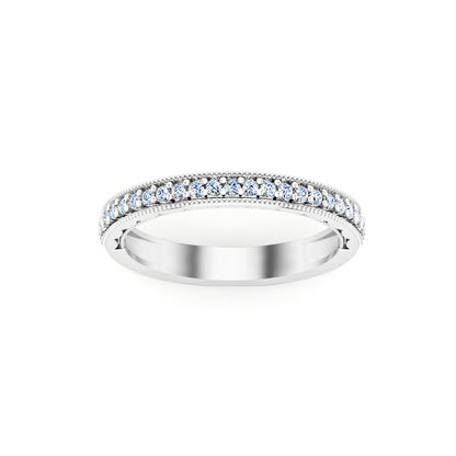 Anello a fascia Half Eternity RKC Moissanite Milgrain Anello a fascia in argento sterling 925 per lei Placcato in oro giallo 14K Peso 2 g Larghezza 2,80 mm