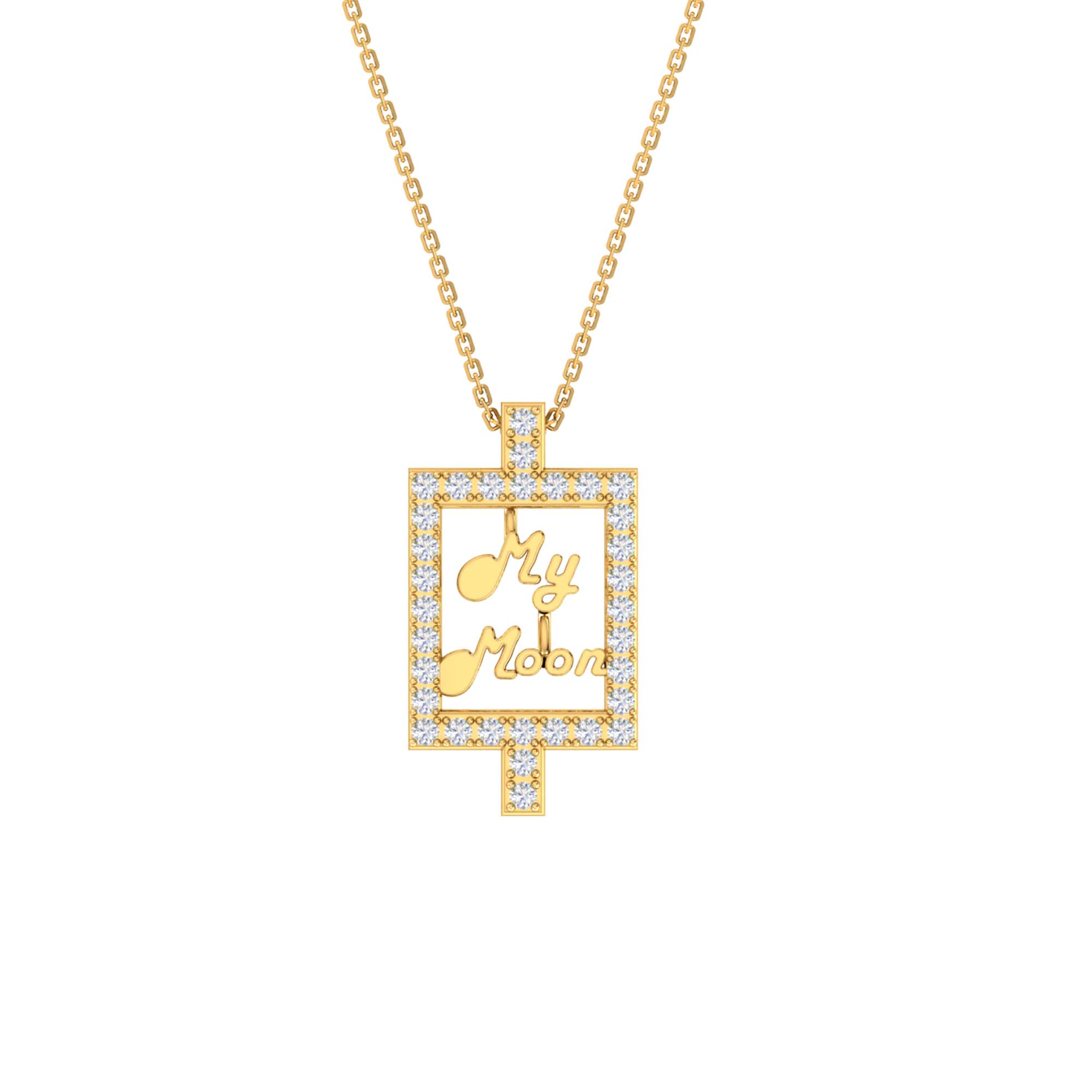 RKC 14k Yellow Gold Plated My MOM Frame Moissanite Pendant With Link Chain For Women's