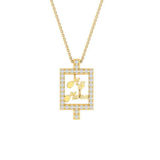 RKC 14k Yellow Gold Plated My MOM Frame Moissanite Pendant With Link Chain For Women's