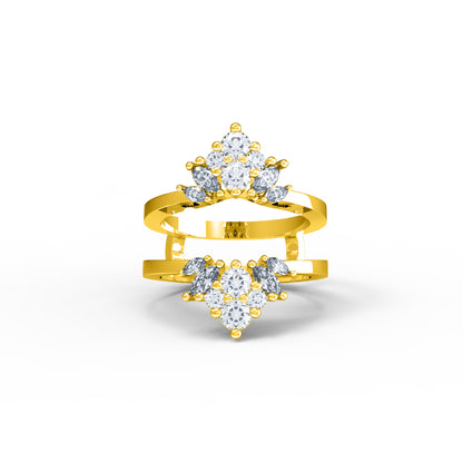 RKC Runder Moissanit Marquise Enhancer Ehering, Jackenring, 925er Sterlingsilber, 14 Karat Gelbgold vergoldet, Gewicht 5 g