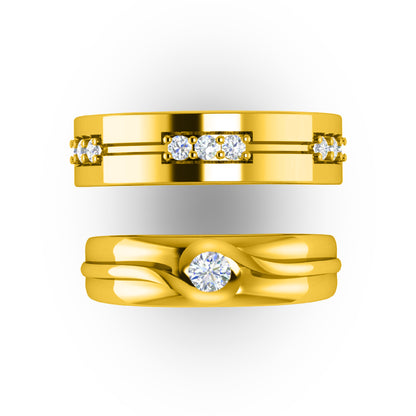 RKC Runde 0,44 Karat Moissanit-925-Silber-Hochzeitspaar-Bänder für die Braut, 14 Karat Roségold vergoldet, Gewicht 8 g