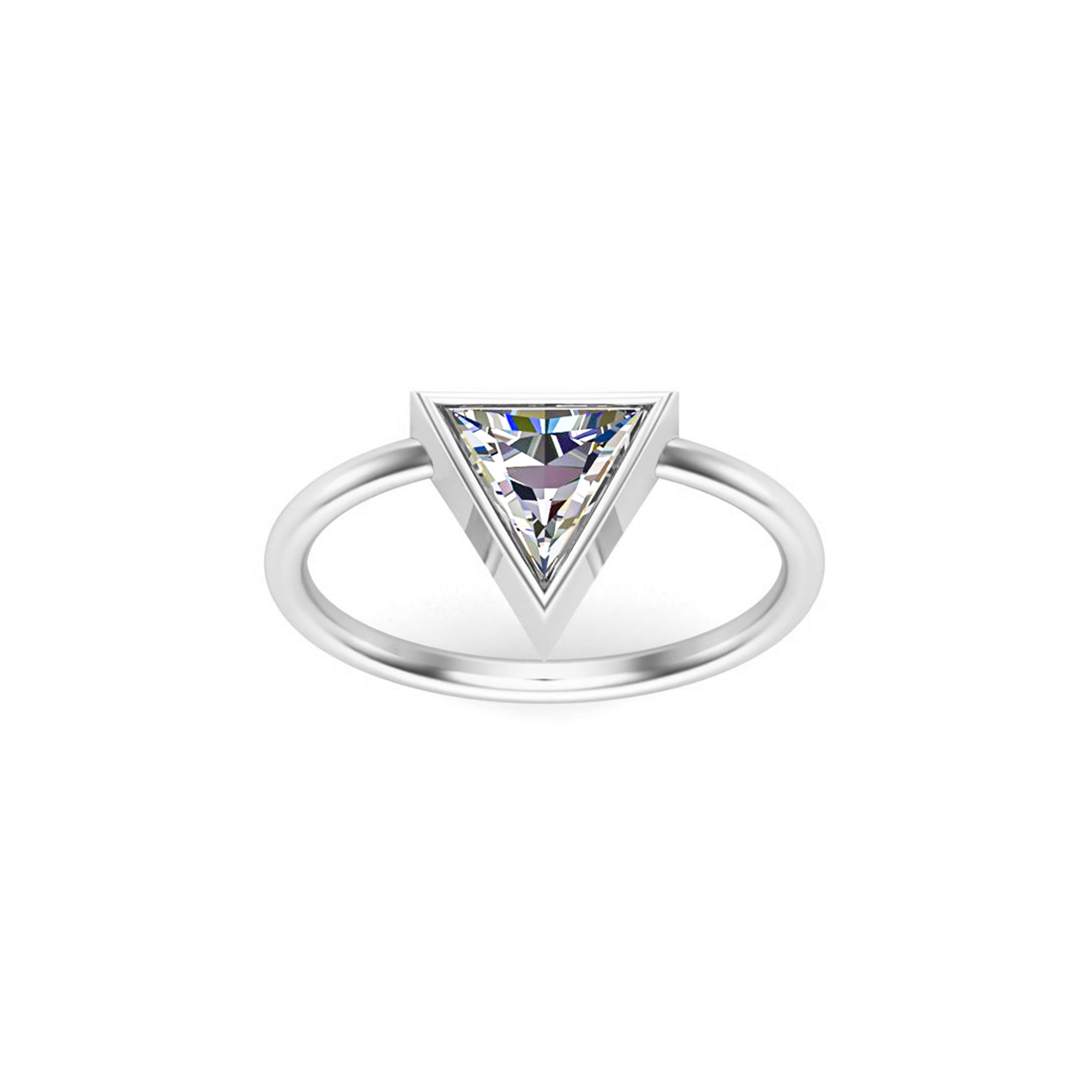 Fede nuziale da donna con taglio Trillion RKC Anello solitario in argento 925 placcato in oro bianco 14 carati Peso 2,20 g Larghezza 1,80 mm