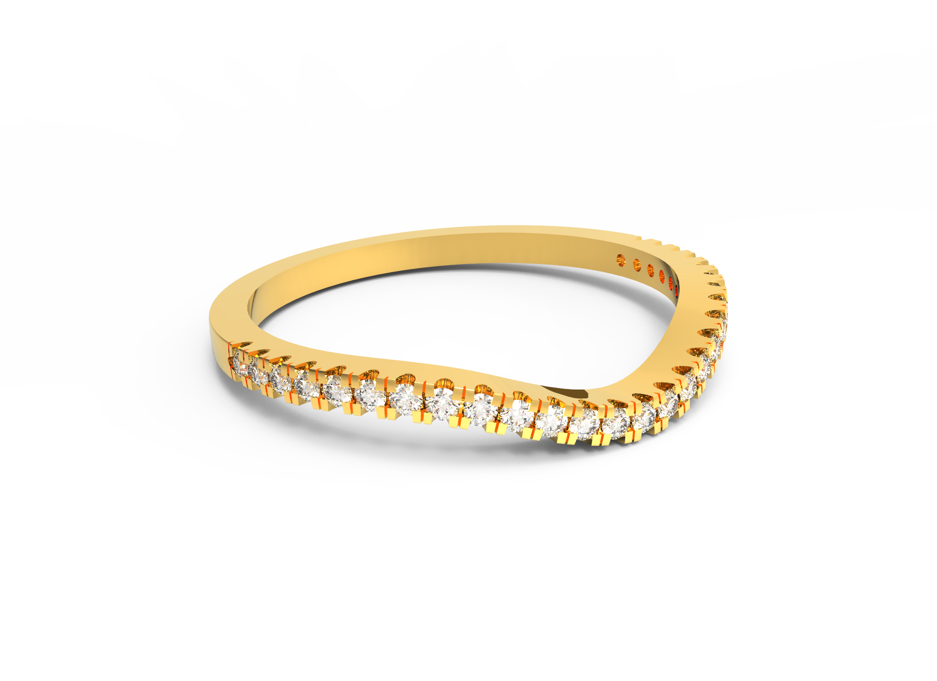 Fede nuziale da donna curva Moissanite RKC, oro giallo su argento sterling 925, peso 1,30 g.