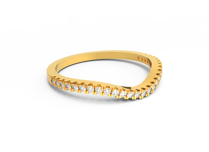 Fede nuziale da donna curva Moissanite RKC, oro giallo su argento sterling 925, peso 1,30 g.