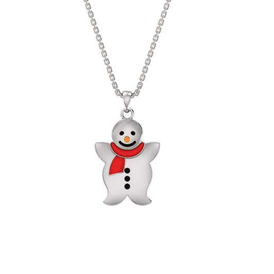 RKC Enamel Snowman Pendant 925 Silver Jewelry 14K White Gold Plated Product Weight 6.50gm Height 25.10mm