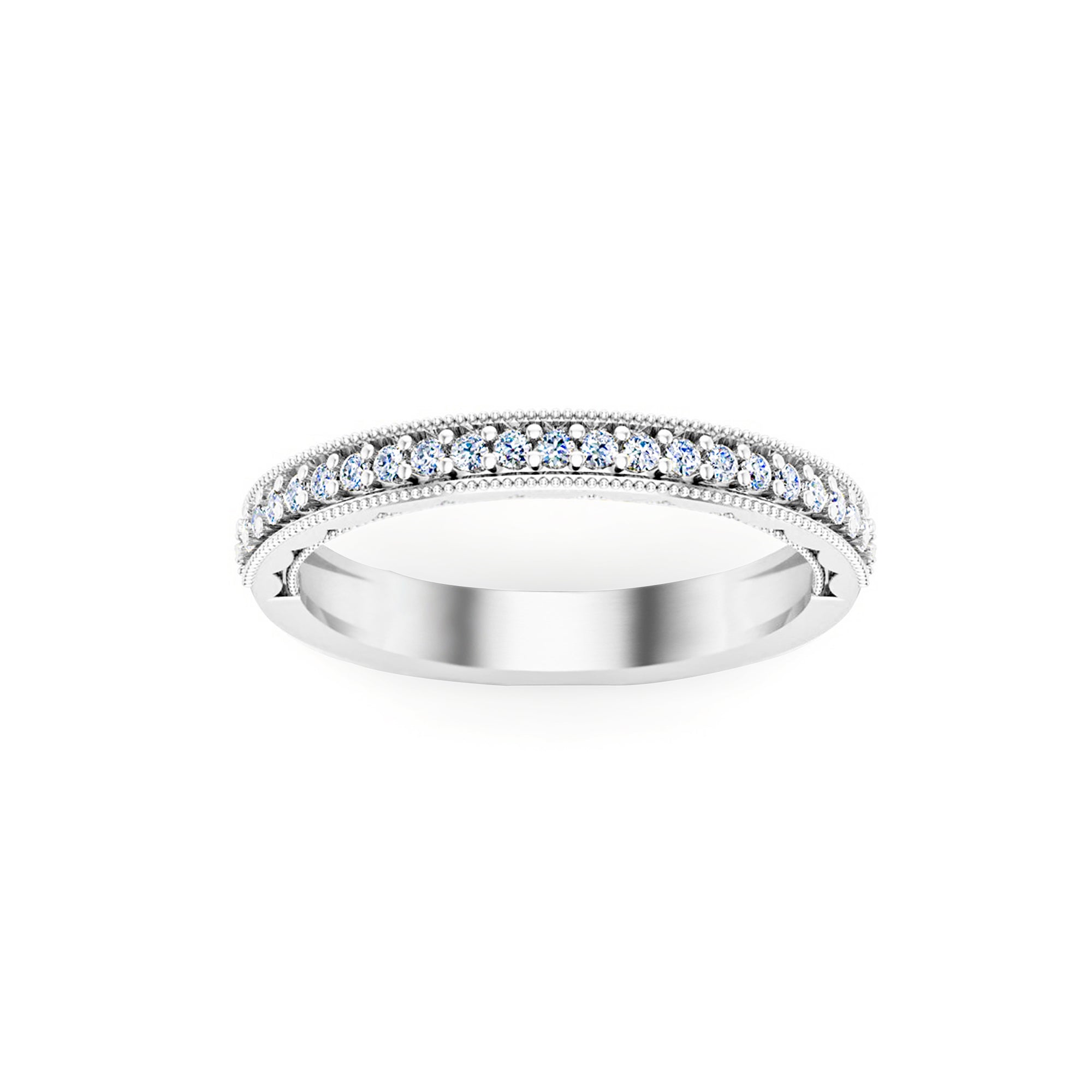 Anello a fascia Half Eternity RKC Moissanite Milgrain Anello a fascia in argento sterling 925 per lei Placcato in oro giallo 14K Peso 2 g Larghezza 2,80 mm