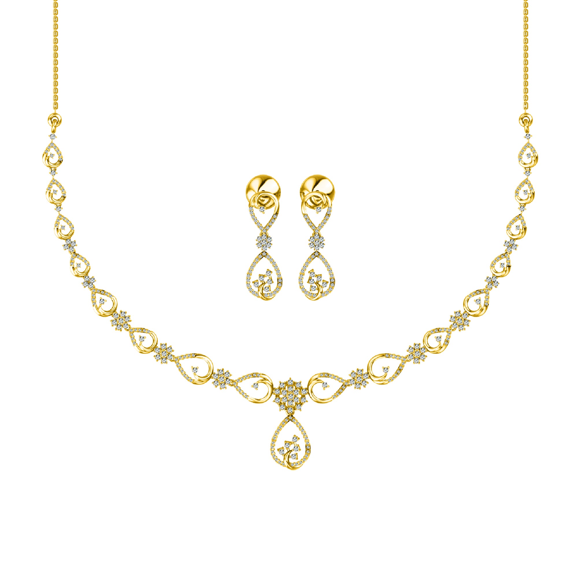 RKC 925 Sterling Silber Moissanit 14K Gelbgold plattiert, bezauberndes Halsketten-Set, Hochzeits-Ohrring und Halsketten-Set