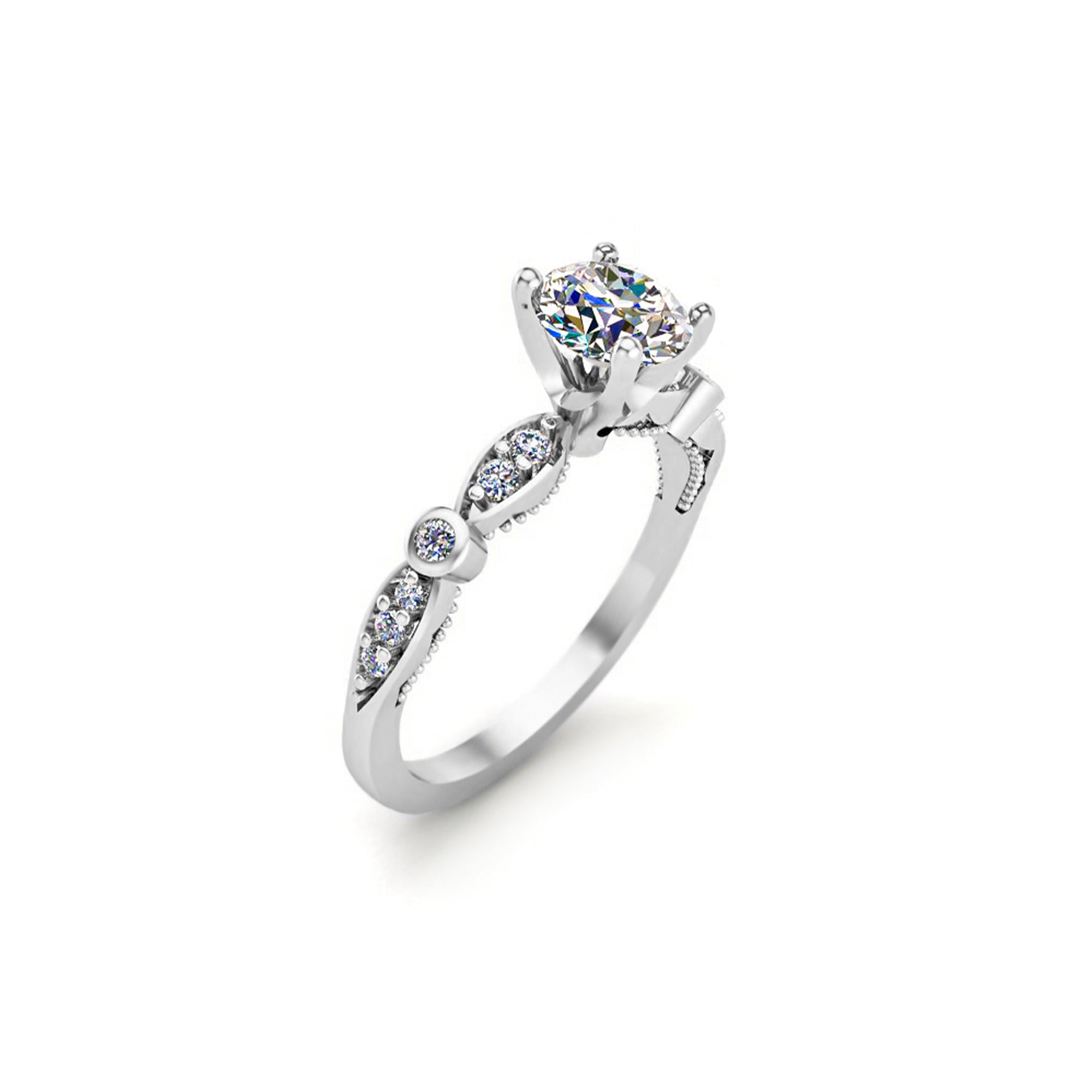 RKC Runder Moissanit-Solitärring mit Akzenten für Damen, Hochzeit, Verlobungsring, 14 Karat Gelbgold mit einem Gewicht von über 2 g, Breite 1,60 mm