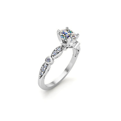 RKC Runder Moissanit-Solitärring mit Akzenten für Damen, Hochzeit, Verlobungsring, 14 Karat Gelbgold mit einem Gewicht von über 2 g, Breite 1,60 mm