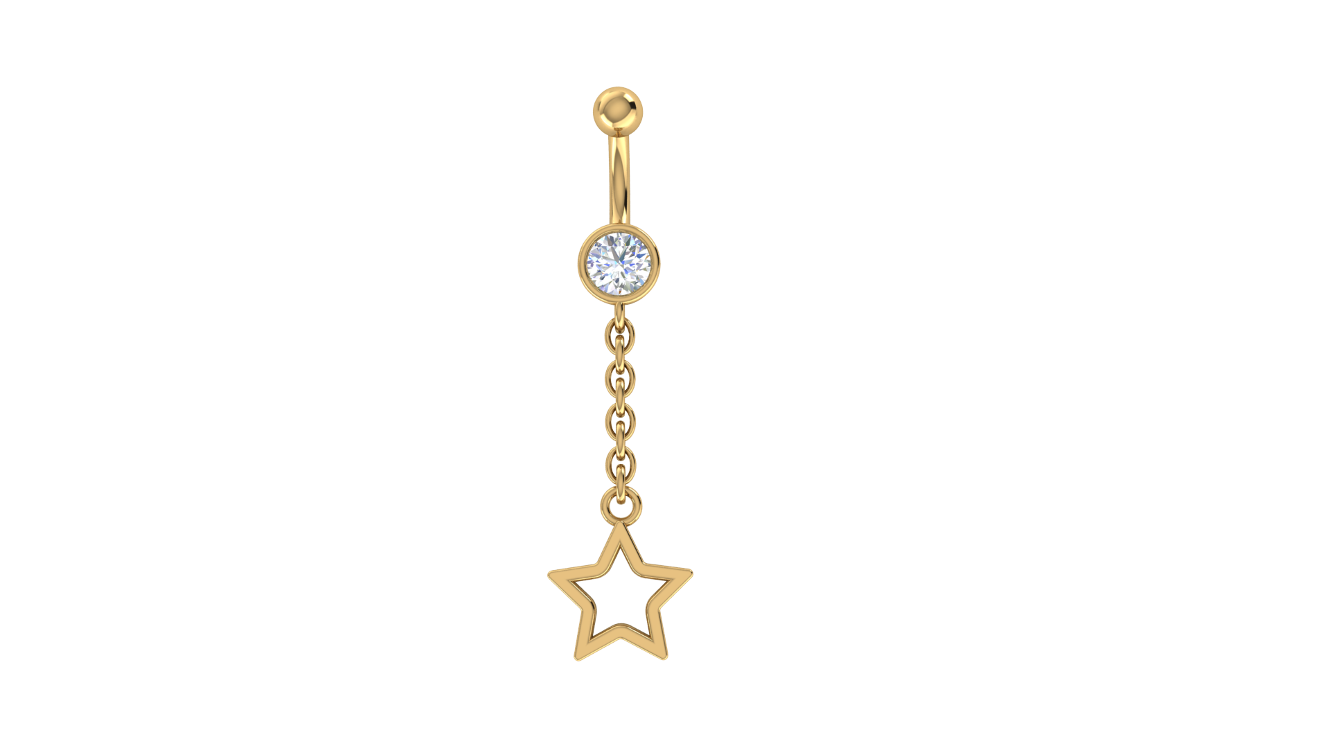 RKC JEWELRY 925 Sterling Silber Drop Star Damen-Bauchnabel, 14 Karat Gelbgold vergoldet, Gewicht 1,20 GM, Höhe 35 mm