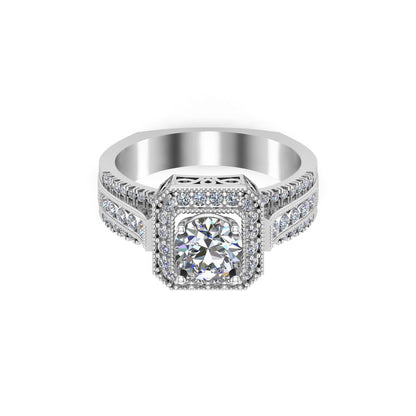 RKC Runder Moissanit-Verlobungs-Halo-Ring für Damen, 925er Silber, 14 Karat Gelbgold vergoldet, Gewicht 6,50 g, Breite 3,50 mm