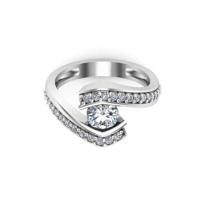 Anello bypass anniversario di fidanzamento con moissanite taglio rotondo RKC Argento sterling 925 placcato oro rosa 14 carati Peso 3,2 g