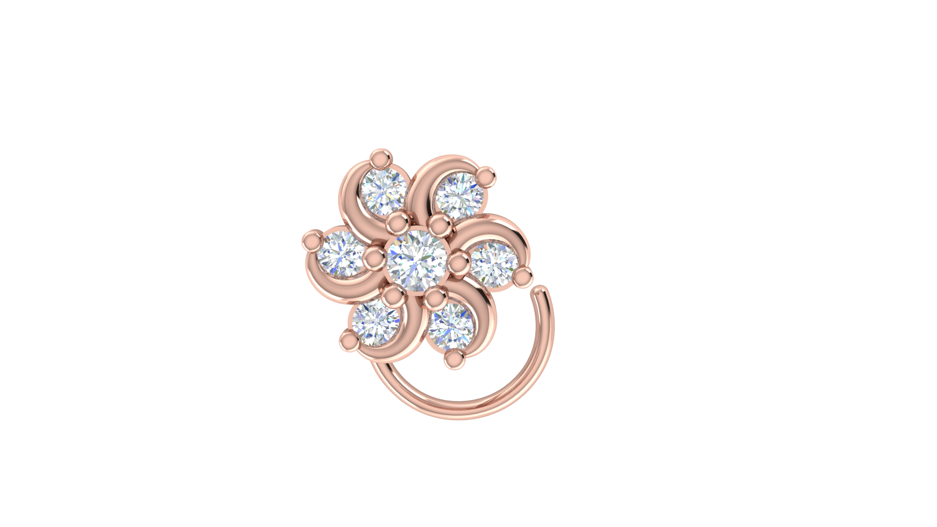 RKC JEWELRY Damen-Nasennadel mit floralem Moissanit-Motiv aus 925er-Sterlingsilber, 14 Karat Gelbgold vergoldet, Gewicht 1,00 g